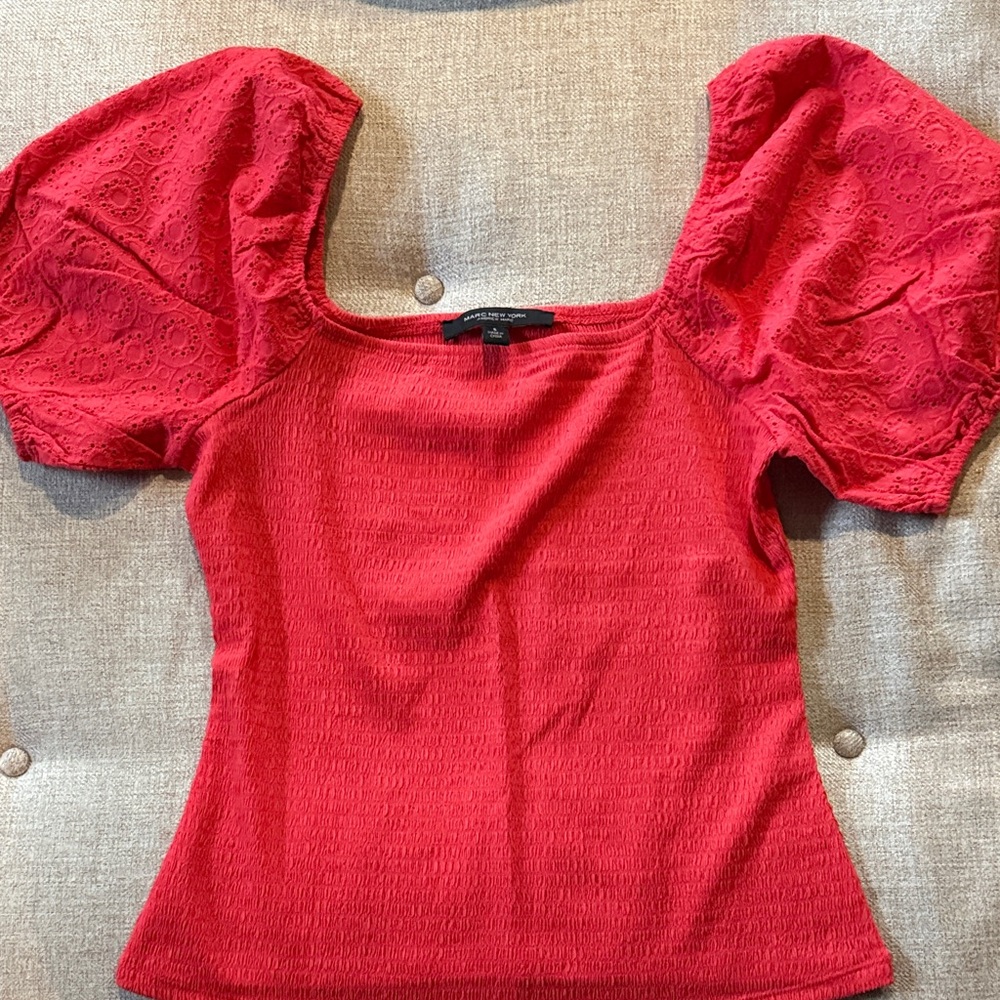 Marc New York Red Puff Sleeve Women's Top